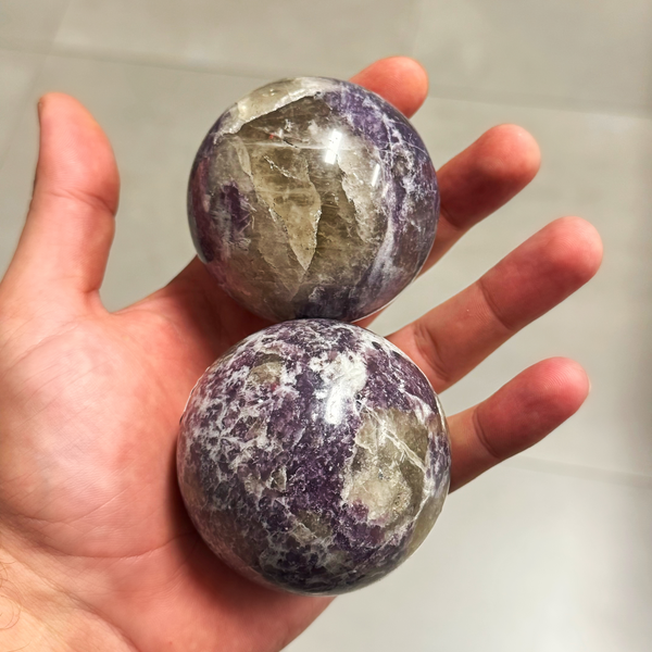 Lepidolite and Smokey Quartz Spheres