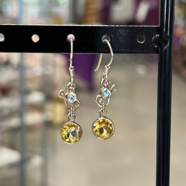 Citrine and Aquamarine Earrings (Sterling Silver)