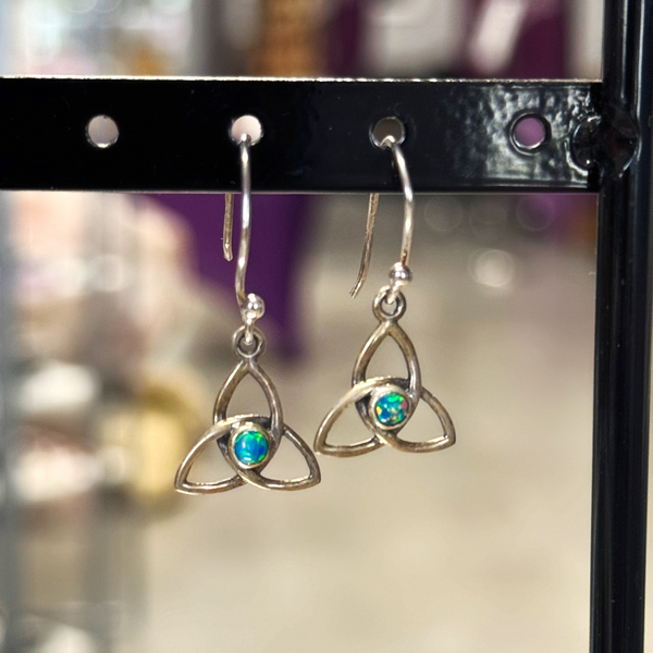 Celtic Knot/Triquetra Opal Earrings (Sterling Silver)