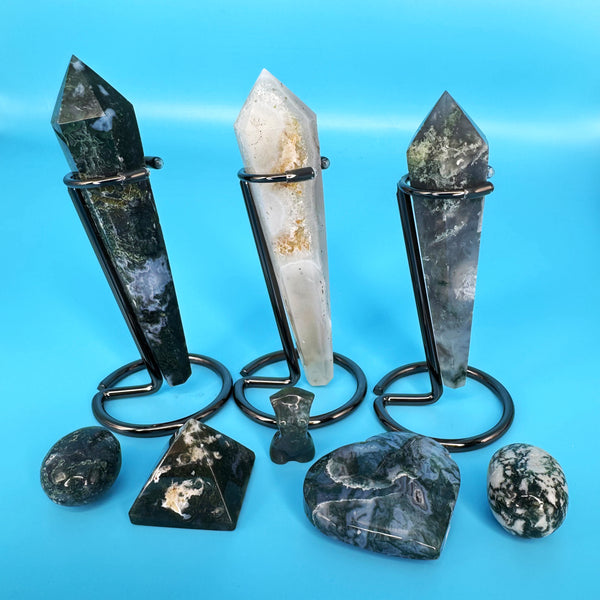 Moss Agate Scepter with Custom Stand