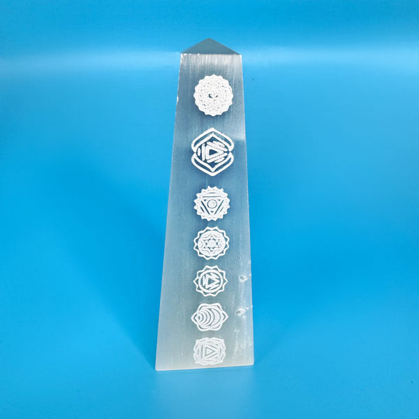 6" Etched Selenite Obelisks