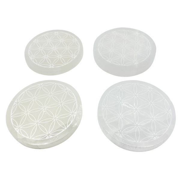 Flower of Life Etched Selenite Plate